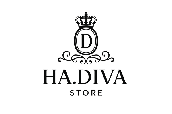 “A luxurious, minimalistic black and white logo design for a fashion brand named 'HA.DIVA STORE'. Central emblem with a bold 'D' inside a sleek oval crest, topped with a royal crown. Decorative swirls below the emblem. Modern serif font for the text ‘HA.DIVA’ in all caps, and a smaller sans-serif font below for ‘STORE’. Clean white background, elegant and premium look, suitable for a Shopify fashion store cover image.”